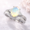 Bridle Set Natural Opal Engagement Ring, Vintage Genuine Opal Ring Set Oval opal engagement ring with accent diamonds in 14k white gold