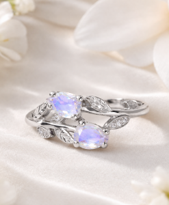 Moonstone Engagement Ring, Rose Gold Vintage Delicate Pear Shaped Cut Moonstone Ring - Image 5
