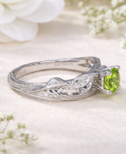 Peridot Silver Ring, Leaf Ring With Peridot, Peridot Twig Ring - Image 8