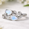 Rainbow Moonstone Leaves Engagement Ring, Moonstone Leaves Ring Rainbow moonstone leaf engagement ring, sterling silver nature inspired wedding ring, pear shaped moonstone ring, boho bridal ring, handmade dainty diamond leaf band, unique promise ring Benati