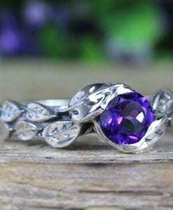 Amethyst leaf ring, amethyst gemstone ring In silver