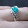 Blue Topaz Diamond Leaves Engagement Ring, Diamond Leaf Engagement Ring