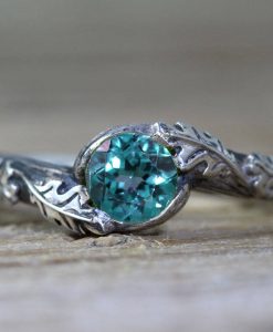 Blue Topaz Leaf Ring, Oak leaves London Blue Topaz Boho Ring