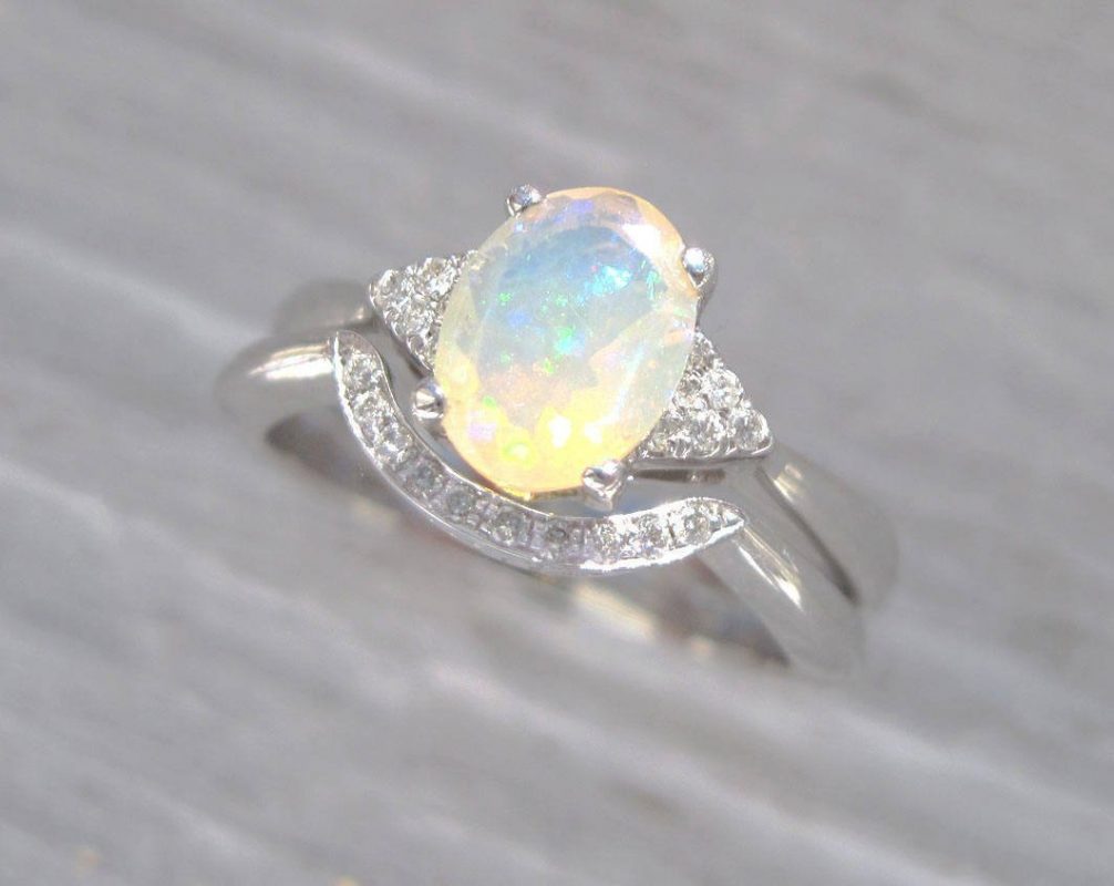 Bridle Set Natural Opal Engagement Ring, Vintage Genuine Opal Ring Set