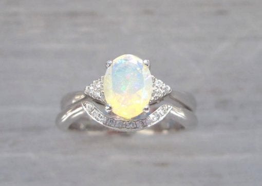 Bridel Set Opal Engagement Ring, Antique Engagement Opal Ring Wedding Set