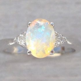 Bridel Set Opal Engagement Ring, Antique Engagement Opal Ring Wedding Set