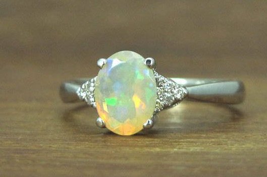 Bridel Set Opal Engagement Ring, Antique Engagement Opal Ring Wedding Set