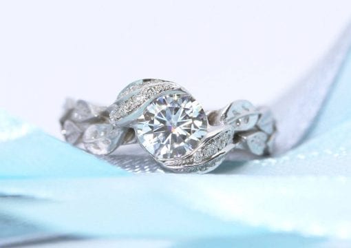 Diamond leaf engagement ring, Diamond leaves engagement ring