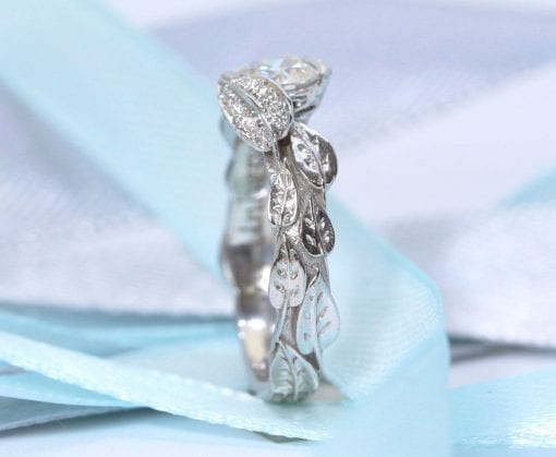 Diamond leaf engagement ring, Diamond leaves engagement ring