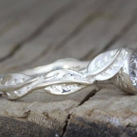 Diamond leaves engagement ring, Bezel Diamond vintage ring