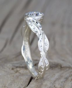 Diamond leaves engagement ring, Bezel Diamond vintage ring