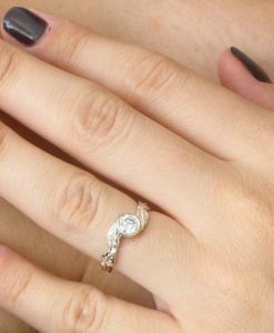 Diamond leaves engagement ring, Bezel Diamond vintage ring