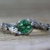 Emerald Leaf Engagement Ring, Silver Emerald Leaf Ring