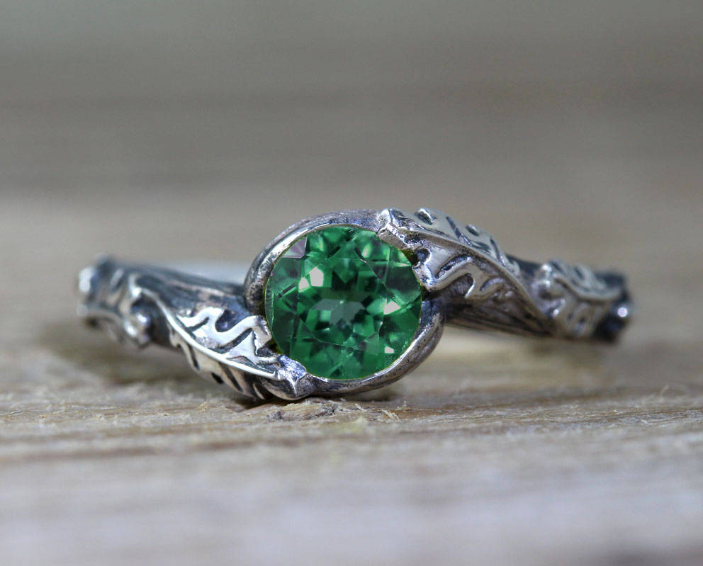 Honger zuurgraad Genre Emerald Leaf Engagement Ring, Silver Emerald Leaf Ring | Benati