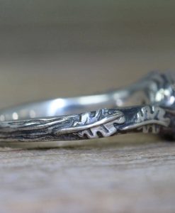 Emerald Leaf Engagement Ring, Silver Emerald Leaf Ring