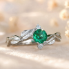 Natural Emerald Nature Inspired Leaf Engagement Ring, May Birthstone