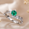 Natural Emerald Nature Inspired Leaf Engagement Ring, May Birthstone