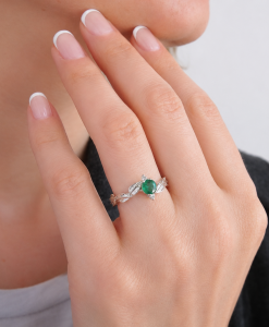 Natural Emerald Nature Inspired Leaf Engagement Ring, May Birthstone - Image 2