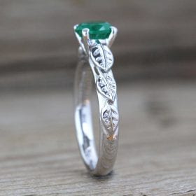 Emerald Nature Engagement Ring, Leaf Emerald Gold Engagement Ring