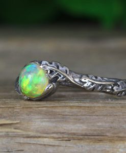 Fire Opal Leaf Ring, Opal promise Leaves Ring