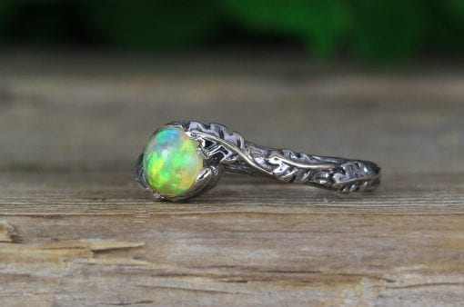 Fire Opal Leaf Ring, Opal promise Leaves Ring