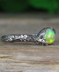 Fire Opal Leaf Ring, Opal promise Leaves Ring
