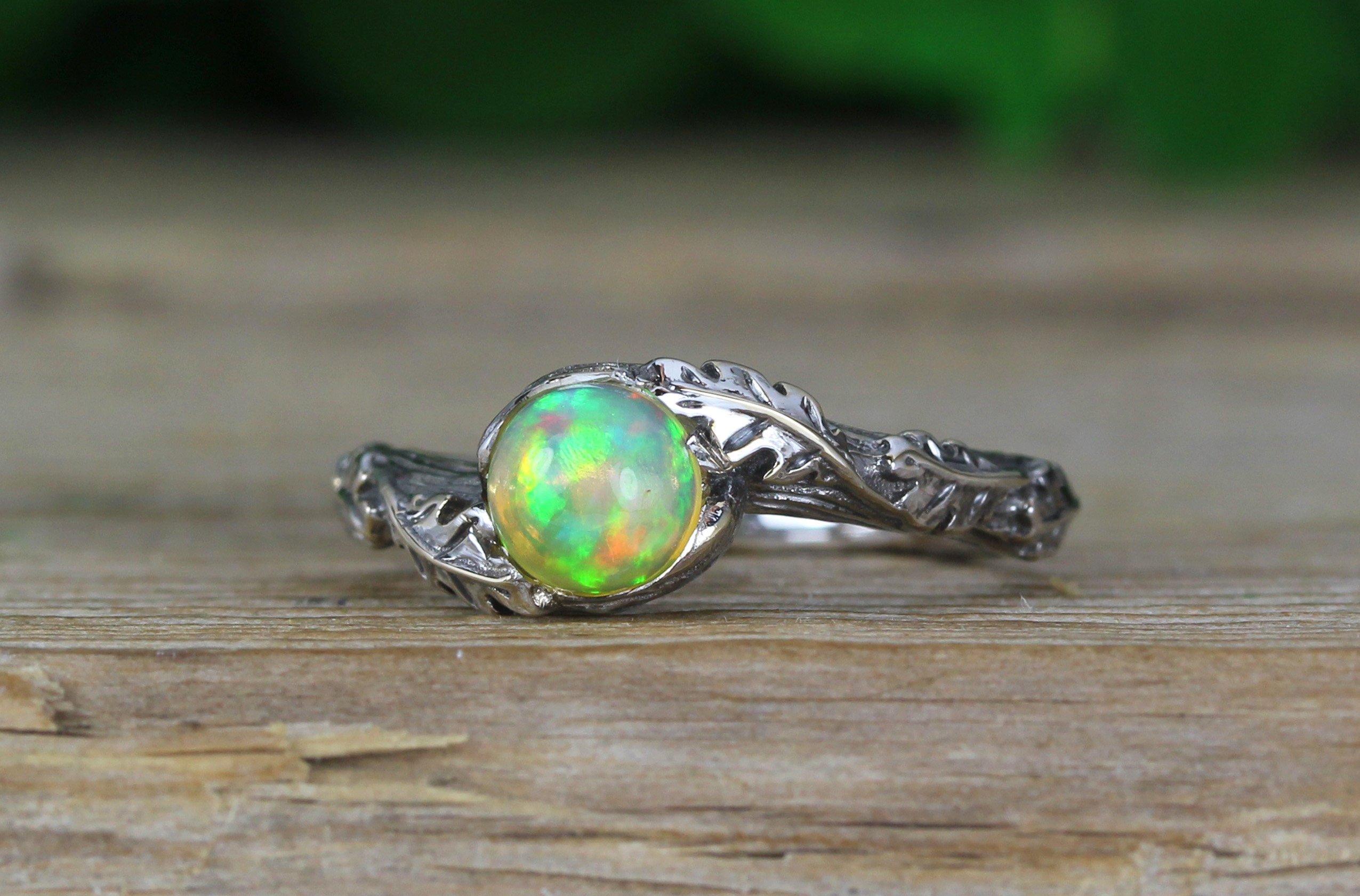 Fire Natural Opal Leaf Ring, Opal promise Leaves Ring | Benati