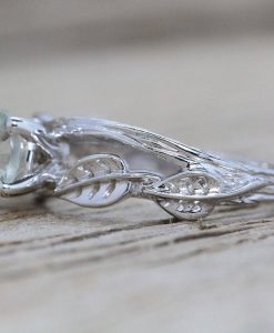 Green Amethyst Twig Engagement Ring, Bark Engagement Ring