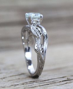 Green Amethyst Twig Engagement Ring, Bark Engagement Ring