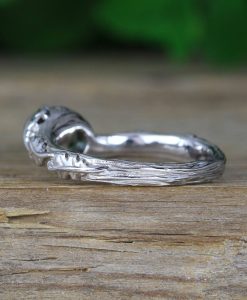 Green sapphire nature inspired ring, Oak leaves floral ring