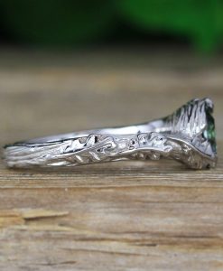 Green sapphire nature inspired ring, Oak leaves floral ring