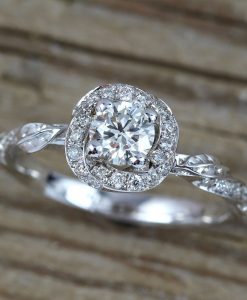 Leaf Engagement Ring, Diamond Engagement Ring