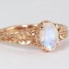 Leaf Moonstone Ring In Rose Gold, Leaves Ring With Rainbow Moonstone