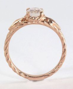Leaf Moonstone Ring In Rose Gold, Leaves Ring With Rainbow Moonstone