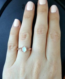 Leaf Moonstone Ring In Rose Gold, Leaves Ring With Rainbow Moonstone