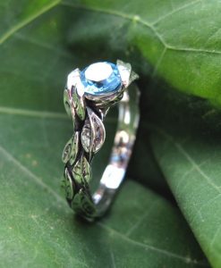 Leaf Ring With Blue Topaz Gemstone In Silver, Blue topaz Leaves Ring
