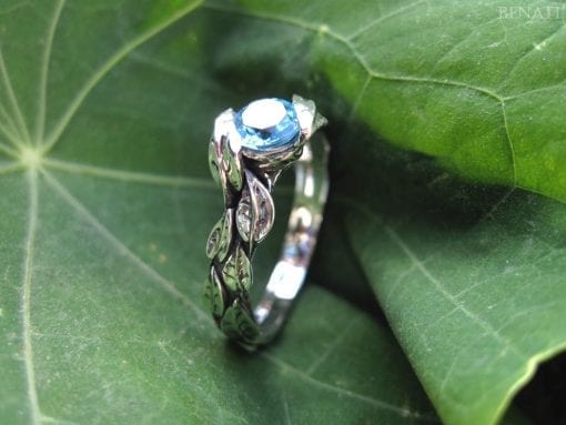 Leaf Ring With Blue Topaz Gemstone In Silver, Blue topaz Leaves Ring