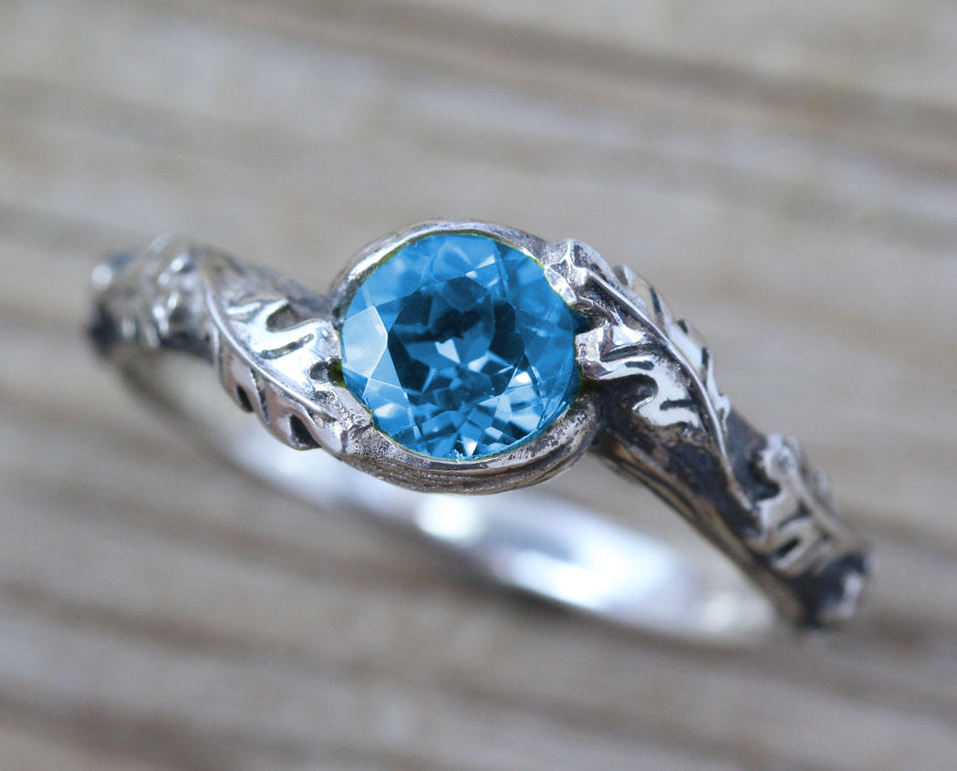 Sterling Silver/14k Rose Gold Kite Blue Sandstone Engagement Ring Blue –  joojewel