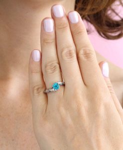 Leaf Ring With Blue Topaz Gemstone In Silver, Blue Topaz Leaves Ring