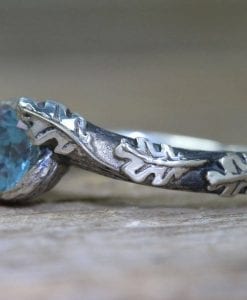 Leaf Ring With Blue Topaz Gemstone In Silver, Blue Topaz Leaves Ring