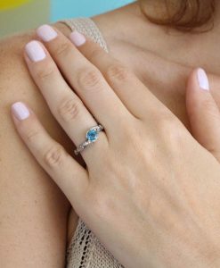 Leaf Ring With Blue Topaz Gemstone In Silver, Blue Topaz Leaves Ring