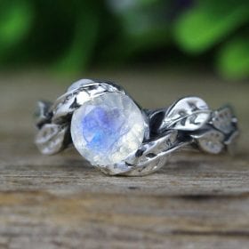 Leaf Ring With Moon Stone Gemstone In Silver, Moonstone Leaf Ring