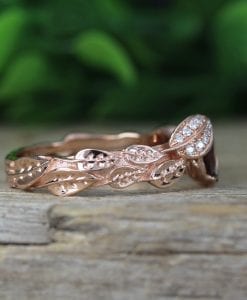 Leaf Rose Gold Garnet ring, Garnet Leaf Engagement Ring