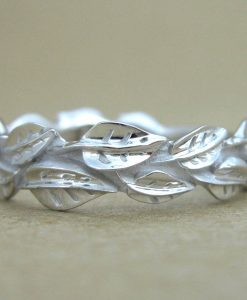 Leaf Wedding Band, Nature Inspired White Gold Leaves Wedding Band