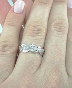 Leaf Wedding Band, Nature Inspired White Gold Leaves Wedding Band