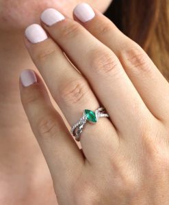 Marquise Emerald Engagement Ring, Nature Inspired Floral Emerald Ring