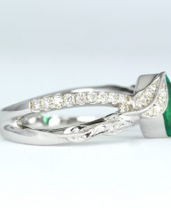 Marquise Emerald Engagement Ring, Nature Inspired Floral Emerald Ring