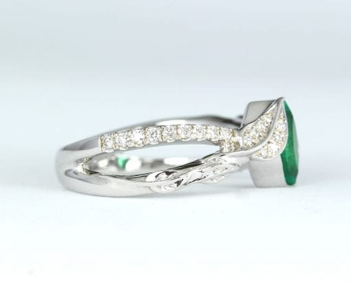 Marquise Emerald Engagement Ring, Nature Inspired Floral Emerald Ring