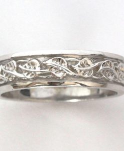 Mens Celtic Wedding Band, Mens Leaves Wedding Ring