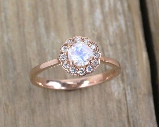 Moonstone Engagement Ring, Moonstone Antique Rose Gold Ring